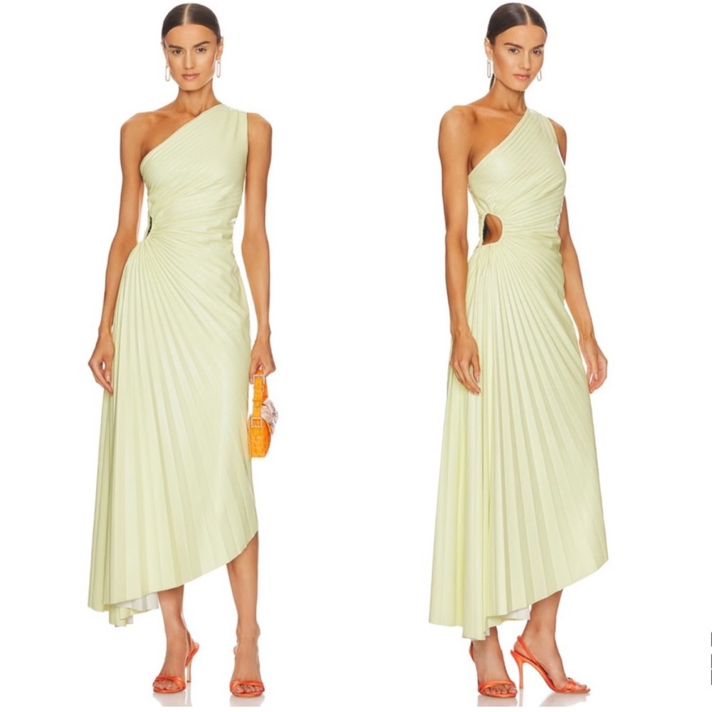 A.L.C. One Shoulder Pleated Dress in Light Green